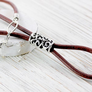 Black Leather Eyeglass Holder Chain, Tibetan Silver Leather Eyeglass Loop, Leather Sunglasses Holder Necklace, Leather Glasses Chain, maetri image 9