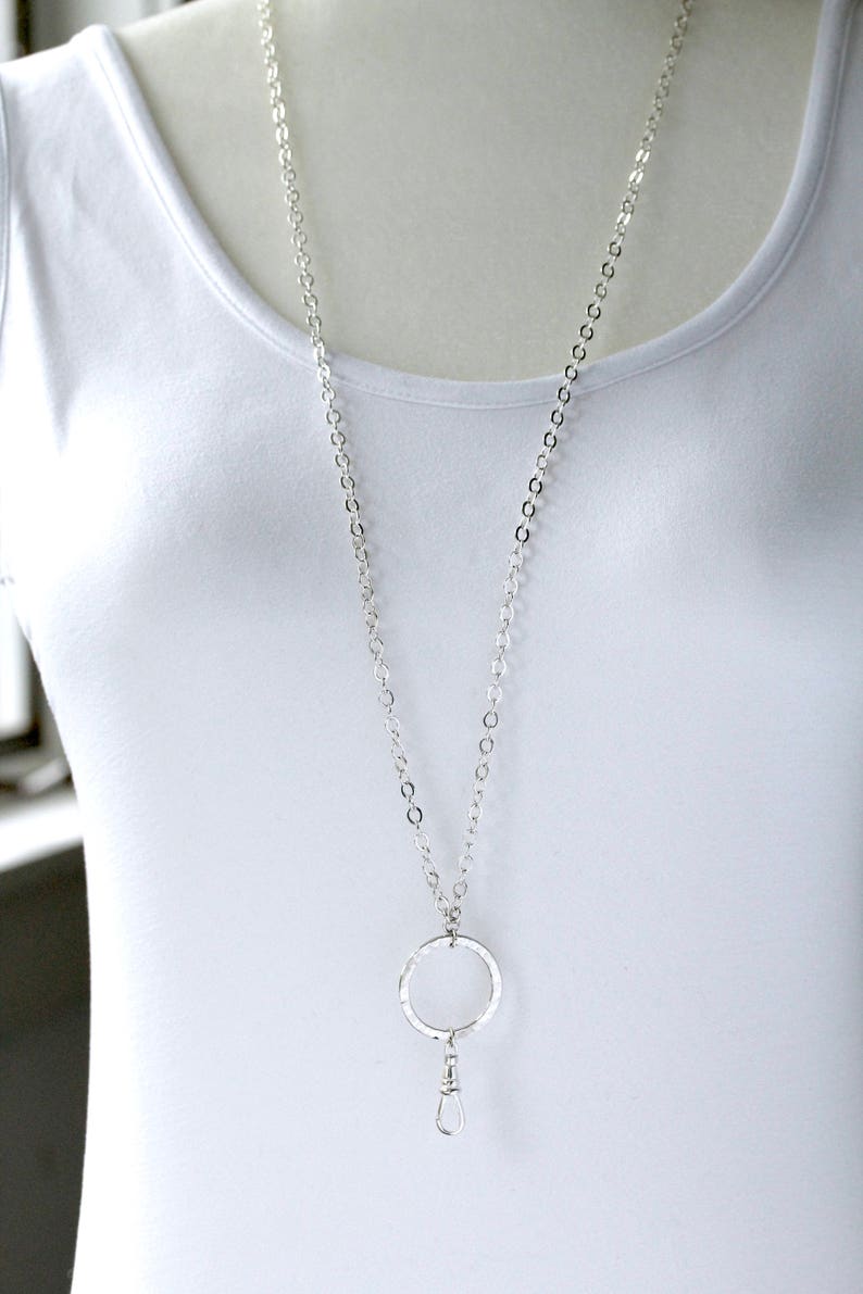 Hammered Silver ID Badge Lanyard Lanyards Lanyard Silver Etsy