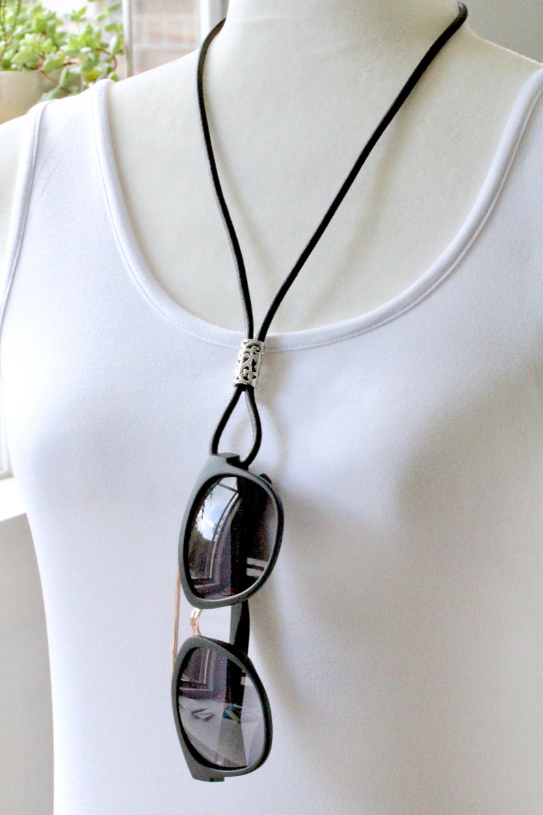 White Leather Eyeglass Chain Tibetan Silver Eyeglass Loop Etsy