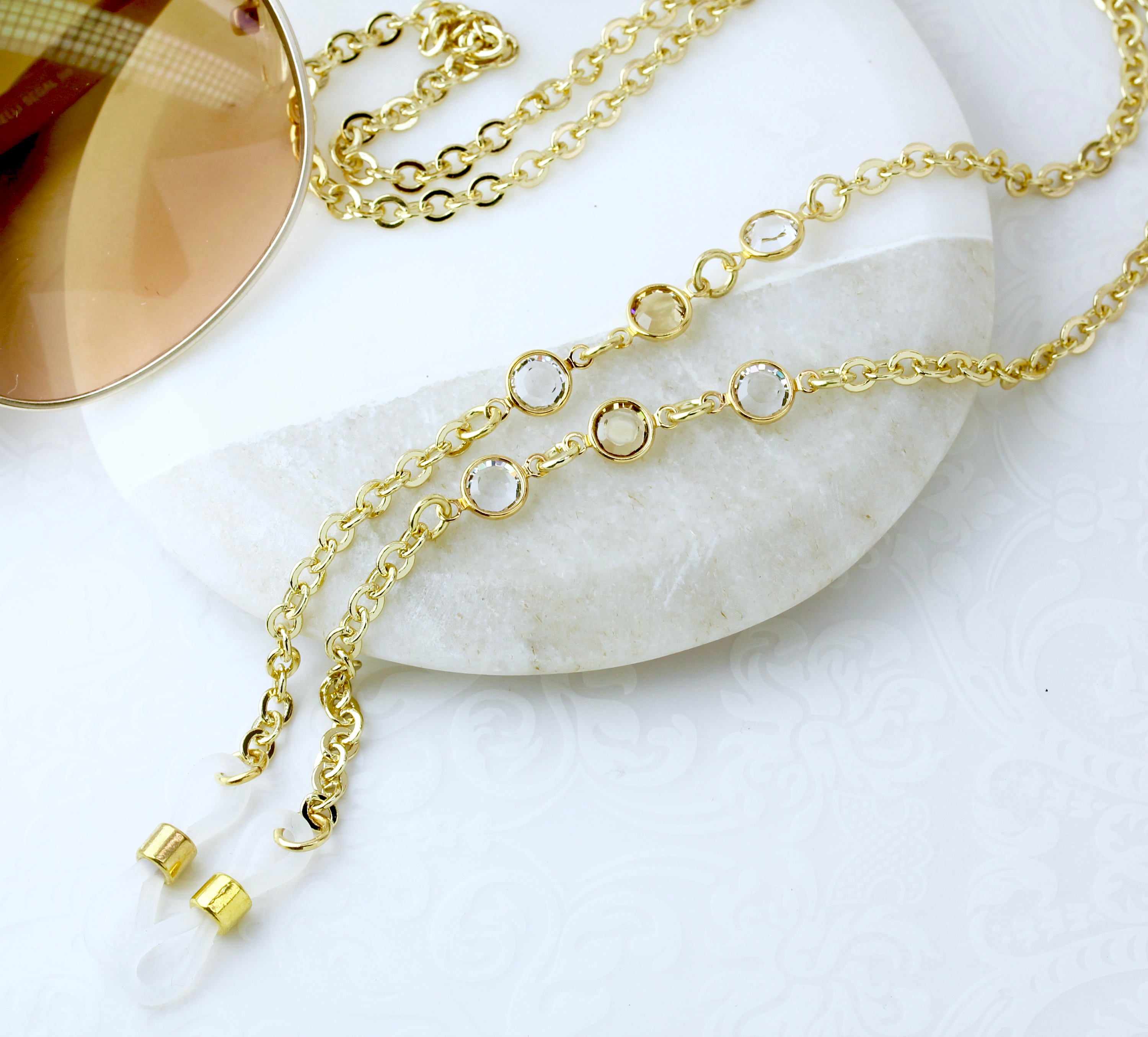 Swarovski Topaz Gold Eyeglass Chain Glasses Chain Designer