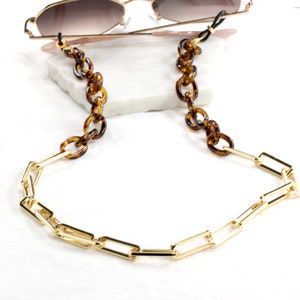 Chunky Tortoise Gold Eyeglass Chain, Tortoise Sunglasses Chain, Retro ...