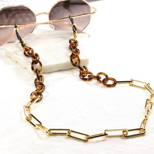 Chunky Tortoise Gold Eyeglass Chain, Tortoise Sunglasses Chain, Retro ...