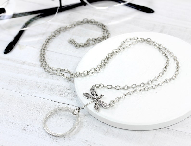 Silver Dragonfly Eyeglass Chain, Silver Eyeglass Loop Necklace, Reading glasses holder, Sunglasses Holder Chain, Nature Jewelry, maetri image 8