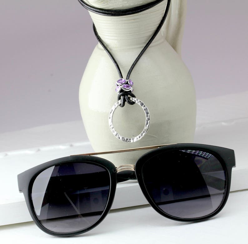 Amethyst Crystal Eyeglass Holder Necklace Silver Eyeglass Etsy