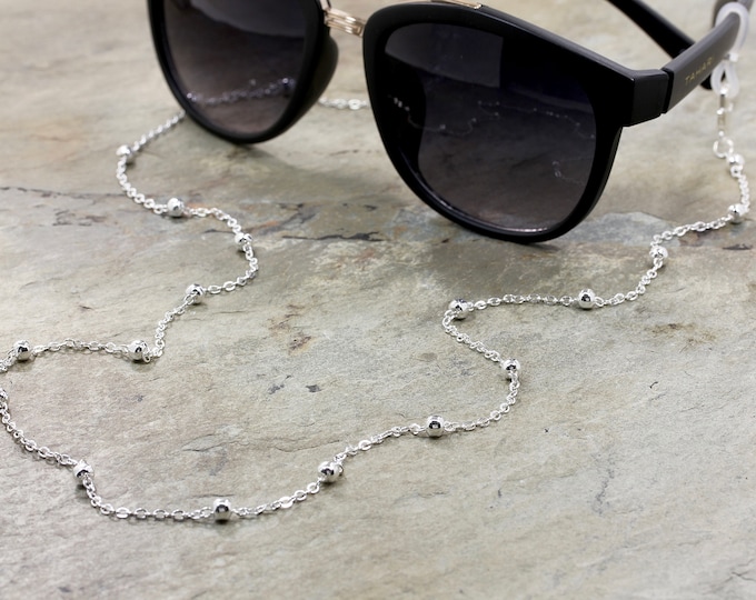 Modern Silver Eyeglass Chain, Silver Sunglasses Chain, Satellite Chain