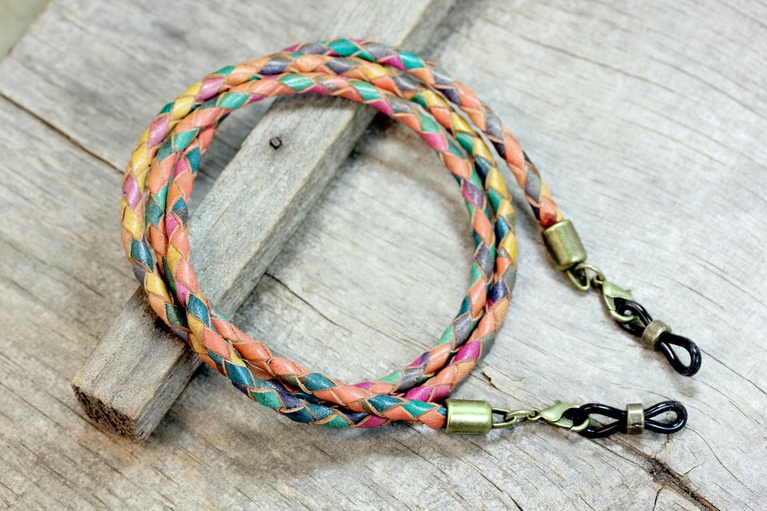 Colorful Braided Leather Eyeglass Holder, Woven Leather Sunglasses