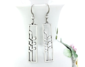 Antique Silver Leaf Dangle Earrings: Botanical Jewelry