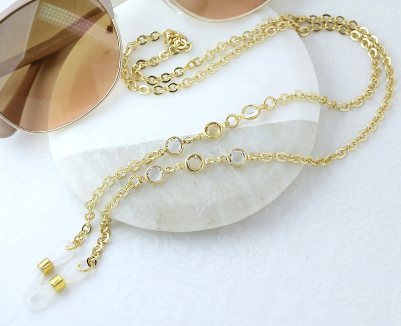 Swarovski Topaz Gold Eyeglass Chain Glasses Chain Designer Etsy