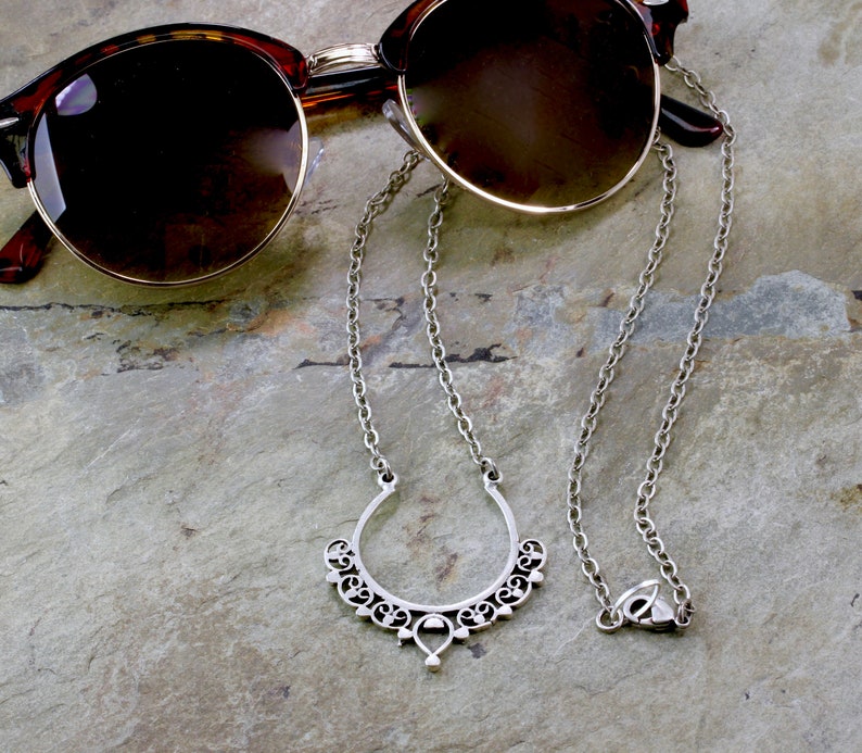 Silver Lace Eyeglass Chain Antique Silver Glasses Chain Boho Etsy