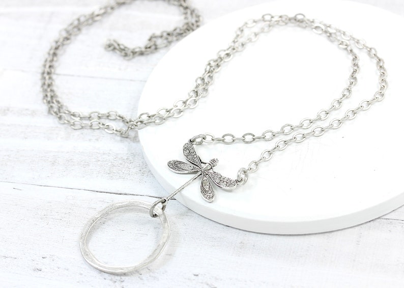 Silver Dragonfly Eyeglass Chain, Silver Eyeglass Loop Necklace, Reading glasses holder, Sunglasses Holder Chain, Nature Jewelry, maetri image 3