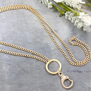 Matte Gold ID Badge Lanyard: Satin Curb Chain Key Holder
