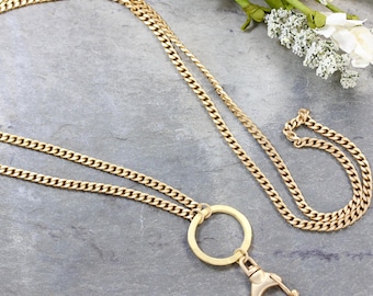 Matte Gold ID Badge Lanyard: Satin Curb Chain Key Holder