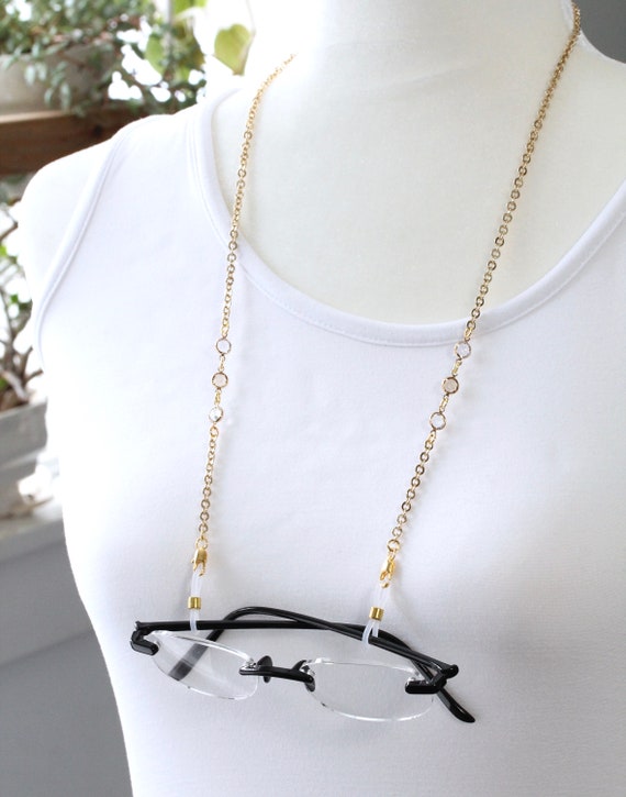 Swarovski Topaz Gold Eyeglass Chain, Glasses Chain, Designer Swarovski Topaz Gold Eyeglass Chain, Glasses Chain, Designer