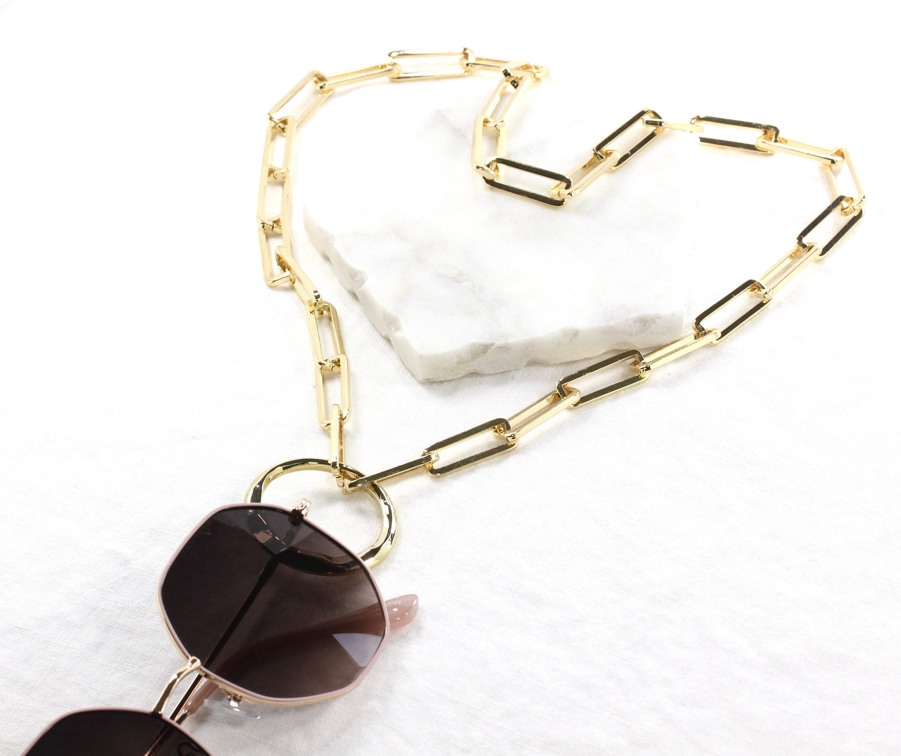 Rectangle Link Eyeglass Necklace Loop Gold Sunglasses Chain Etsy