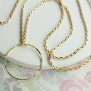 Satin Gold Eyeglass Necklace: Hammered Loop, 28 Inch Chain