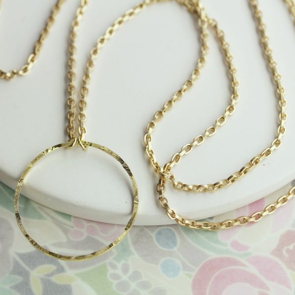 Satin Gold Eyeglass Necklace: Hammered Loop, 28 Inch Chain