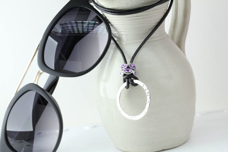 Amethyst Crystal Eyeglass Holder Necklace Silver Eyeglass Etsy