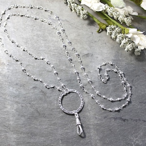 Hammered Silver Chain ID Badge Lanyard: Beaded Office Lanyard