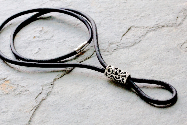 Black Leather Eyeglass Holder Chain, Tibetan Silver Leather Eyeglass Loop, Leather Sunglasses Holder Necklace, Leather Glasses Chain, maetri image 1