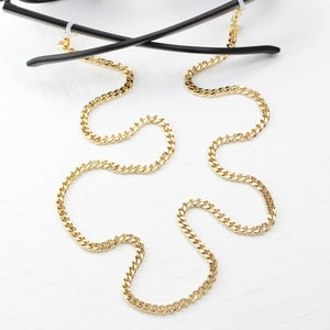 Maetri EnVogue Gold Curb Eyeglass Chain, Quality Gold Glasses Chain, Upscale Gold Sunglasses Holder Chain, Trendy Chain Eyewear Holder Chain