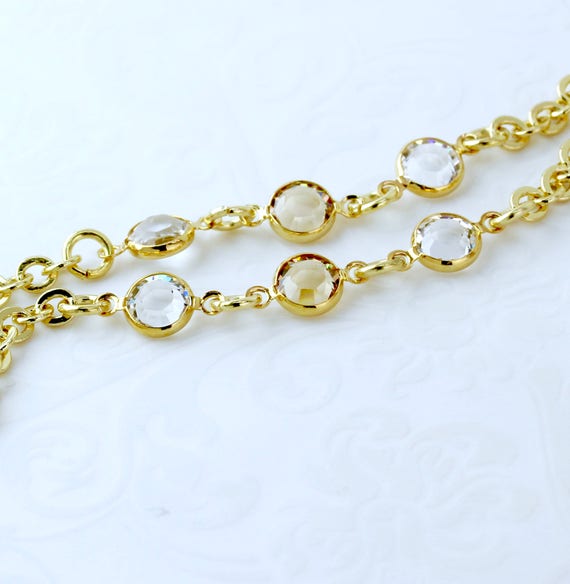 Swarovski Topaz Gold Eyeglass Chain, Glasses Chain, Designer Swarovski Topaz Gold Eyeglass Chain, Glasses Chain, Designer