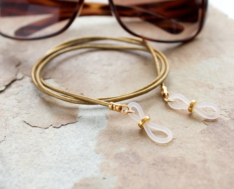 Gold Leather Eyeglass Chain Eyeglass Holder Necklace Gold Etsy