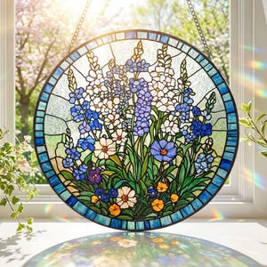 Attrape-soleil pour fleurs de naissance en vitrail : tentures florales personnalisées, cadeau pour la fête des mères