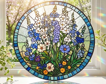 Stained Glass Birth Flower Suncatcher: Personalized Floral Window Hanging,  Mother’s Day Gift