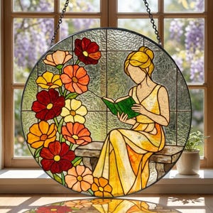 Girl Reading Book Stained Glass Suncatcher: Just A Girl Who Loves Books Window Hanging