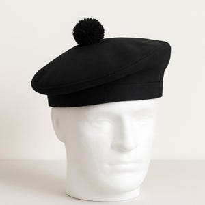 Handmade Black Tam O&#39;Shanter – Traditional Scottish Highland Bonnet with Pom Pom | Celtic Heritage Hat