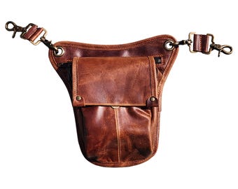 Handgemaakt leren heupetui – vintage bruine heuptas | Crossbody heuptas festival