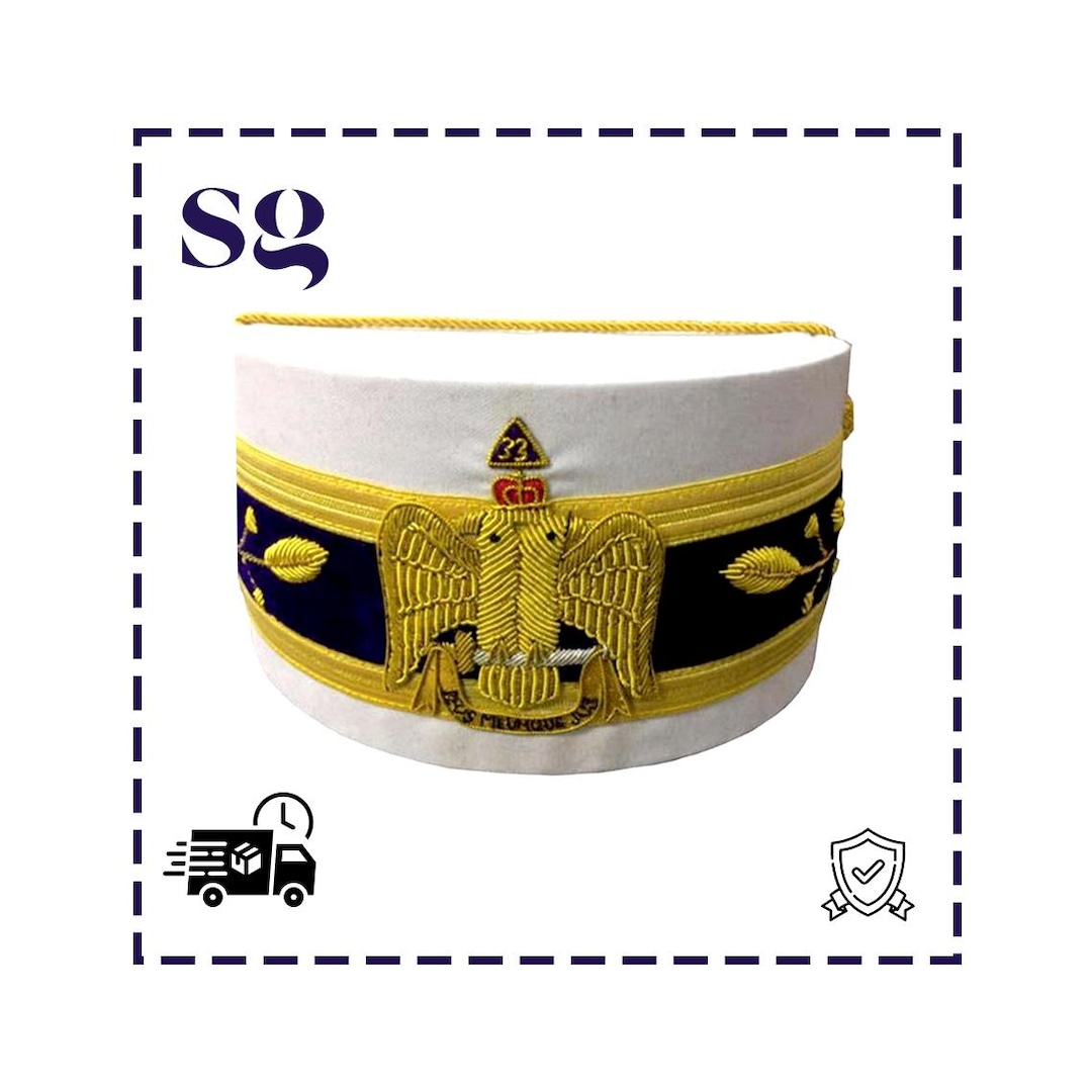 33rd Degree Scottish Rite Crown Cap – Wings Down White Hand Embroidered ...