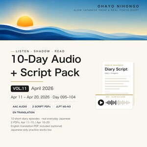 Learn Japanese Audio + PDF Vol.11 | JLPT N5 N4 N3 Listening & Shadowing | Real Tokyo Diary, Hiragana and Kanji Script | 10 Days image 1