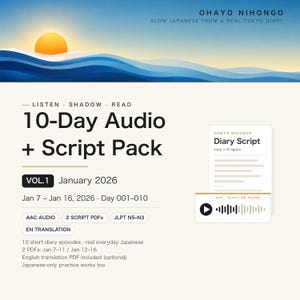Japanese Listening Practice | 10 Short Diaries, Audio + Numbered Script PDF, Hiragana, Kanji, Optional English PDF | JLPT N5-N3 image 1