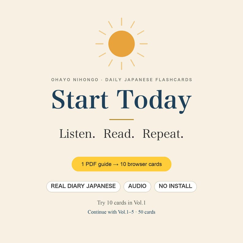 Tarjetas de vocabulario japonés Vol. 1 / Prueba 10 tarjetas del Diario de Tokio con audio, kanji, hiragana e inglés / Aplicación web JLPT N5-N3 imagen 6