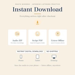 Japanese Listening Practice PDF + Audio | Real Diary, JLPT N5 N4 N3 Shadowing | Hiragana Script | [Vol.2 / 10 Days] image 6