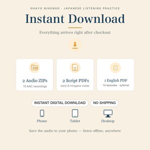 Japanese Listening Practice | 10 Short Diaries, Audio + Numbered Script PDF, Hiragana, Kanji, Optional English PDF | JLPT N5-N3 image 6