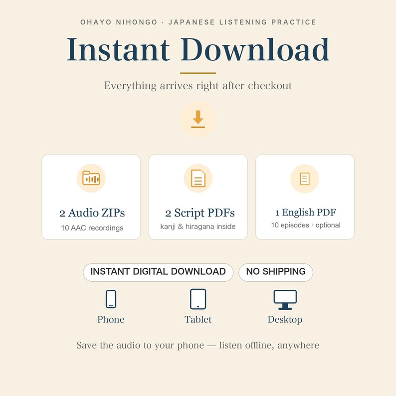 Japanese Listening Practice | 10 Short Diaries, Audio + Numbered Script PDF, Hiragana, Kanji, Optional English PDF | JLPT N5-N3 image 6
