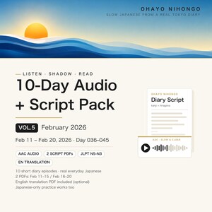 Japanese Listening Practice PDF + Audio | Real Diary, JLPT N5 N4 N3 Shadowing | Hiragana Script | [Vol.5 / 10 Days]