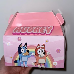 Personalized Bluey Party Favor Boxes: Pink Themed Treat Boxes
