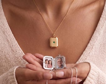 Custom Photo Locket Necklace with Birthstone, Personalized Picture Pendant, Memorial Jewelry, Gift for Mom