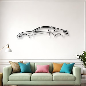 May include: A black metal wall art piece featuring the minimalist outline of a sports car silhouette. The design consists of thin, continuous lines that define the roofline, windows, hood, and rear section of the vehicle in a side profile view.