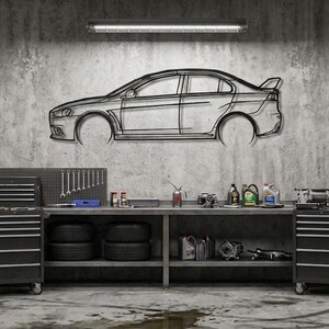 EVO X Auto-Wandbild aus Metall, Wandbild für Autoenthusiasten, Geschenkidee für Autofans, hochwertiges lasergeschnittenes Auto-Schild