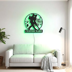Decoración de pared LED metálica personalizada para parejas de bailarines, letrero personalizado con el nombre de un bailarín de salón, decoración RGB para estudio de tango, regalo de aniversario para bailarines, metal.