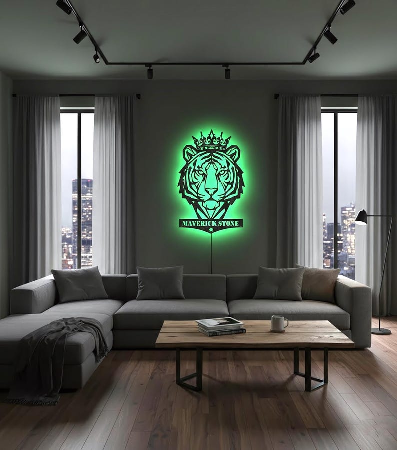 Rgb Tiger Personalized Tiger King LED Metal Sign, Custom Captain Name Wall Art ...