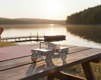 Kit de modelo de Jeep de metal para armar - Rompecabezas 3D de vehículo todoterreno - Coche de acero 4x4 cortado con láser - Decoración de escritorio industrial - Regalo para amantes del todoterreno y los coches