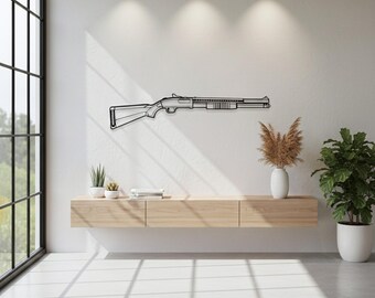 Steel Shotgun Silhouette Wall Art, Modern Industrial Wall Decor