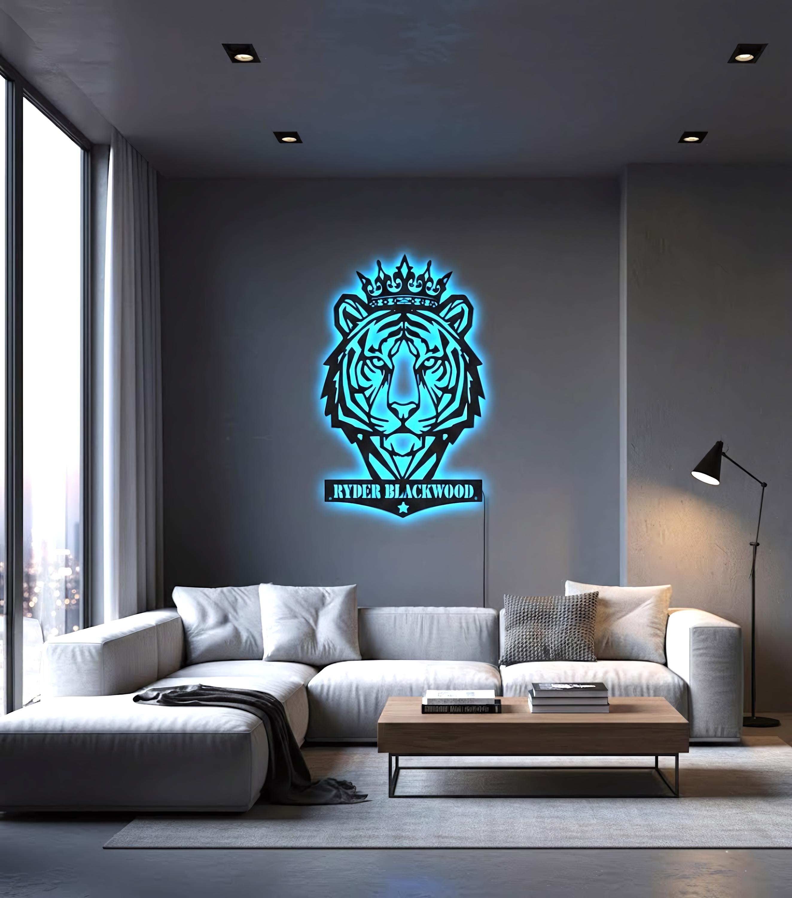 Rgb Tiger Personalized Tiger King LED Metal Sign, Custom Captain Name Wall Art ...