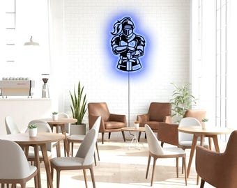 Knight Metal Wall Art With Led Light , Medieval Warrior Decor, Gamer Room Lighting