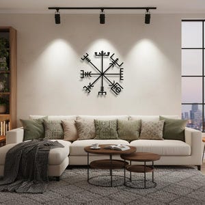 Vikingakompass i metall, Vegvisir, nordisk symbol, linjekonstskylt, vardagsrumskontorsinredning, hednisk mytologi, gåvaväggskulptur